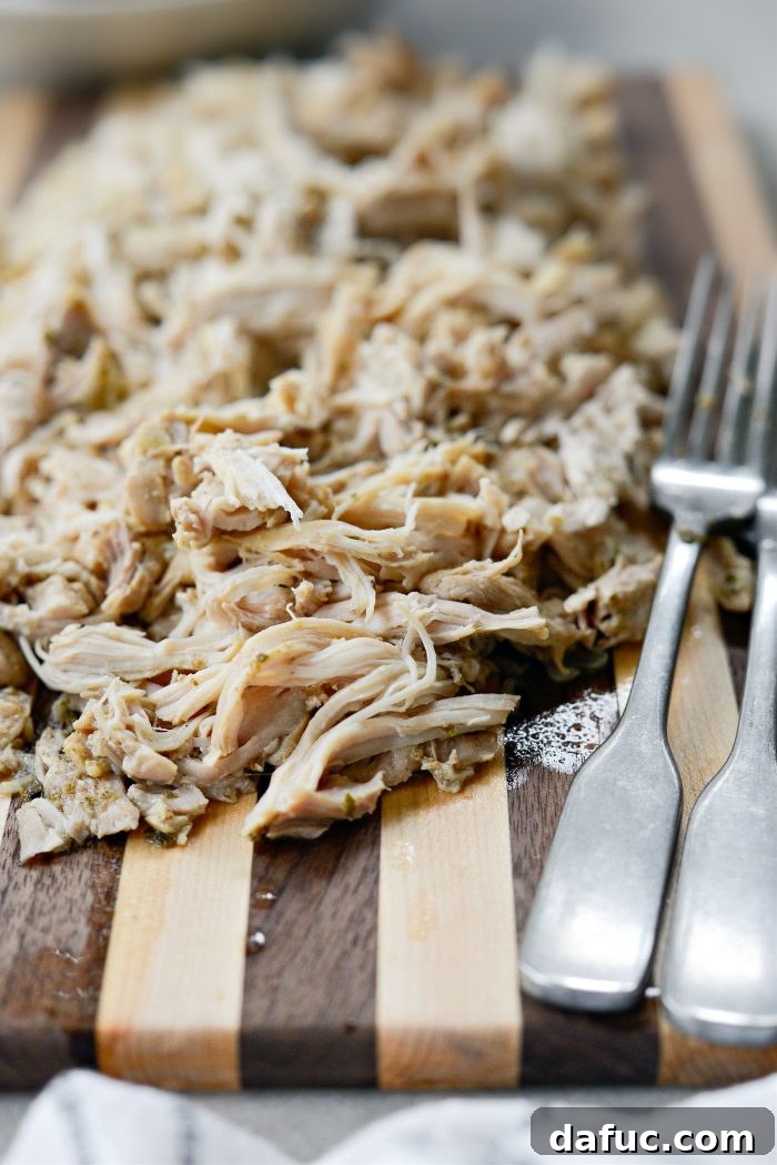Velvety White Chicken Chili 12 shred the cooked chicken