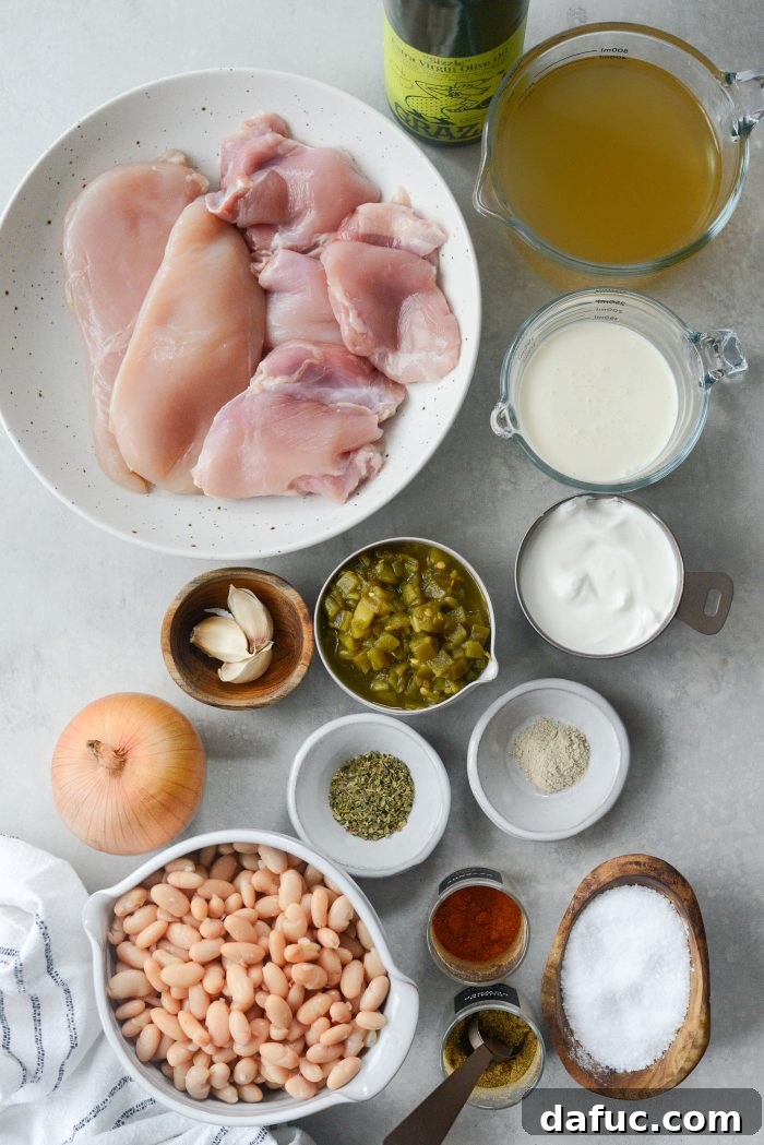 Velvety White Chicken Chili 4 ingredients for White Chicken Chili