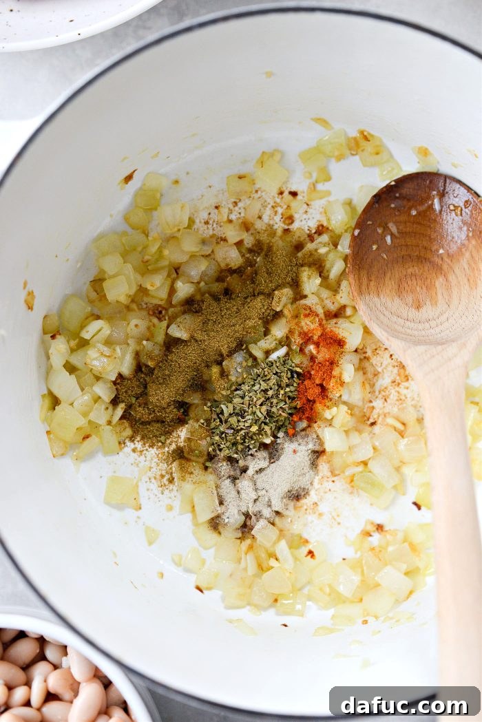 Velvety White Chicken Chili 7 add spices