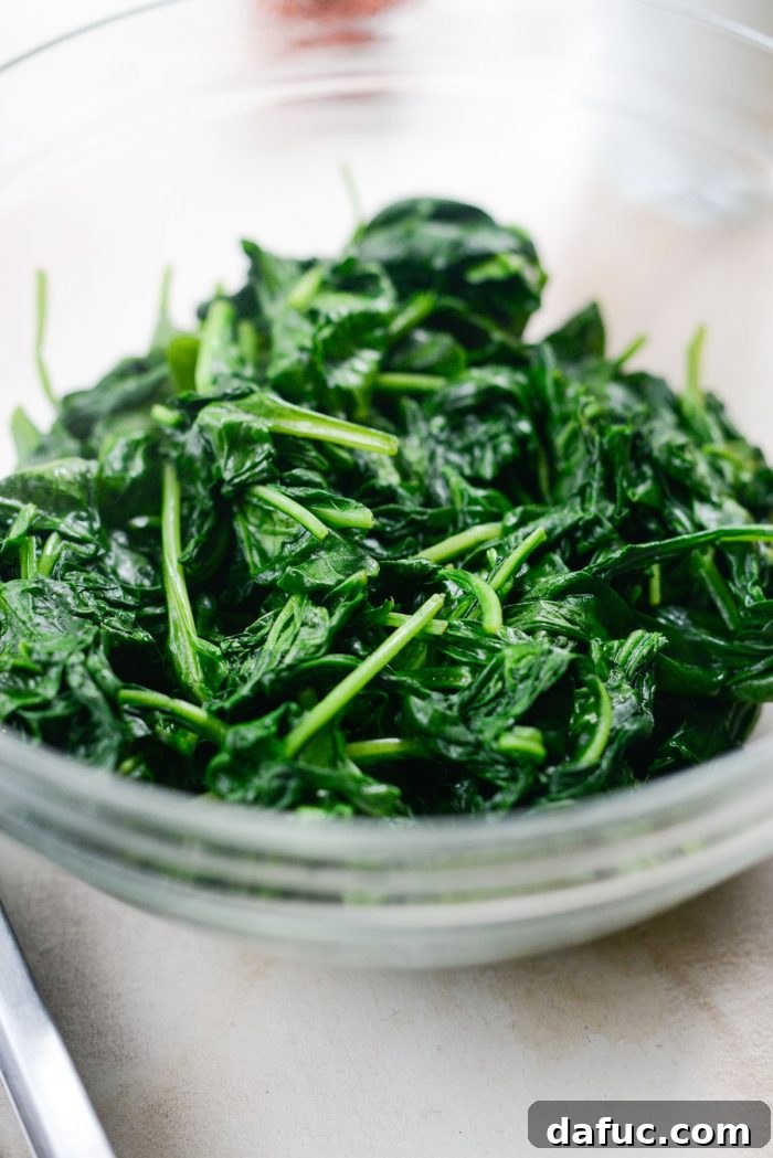 wilted spinach in bowl