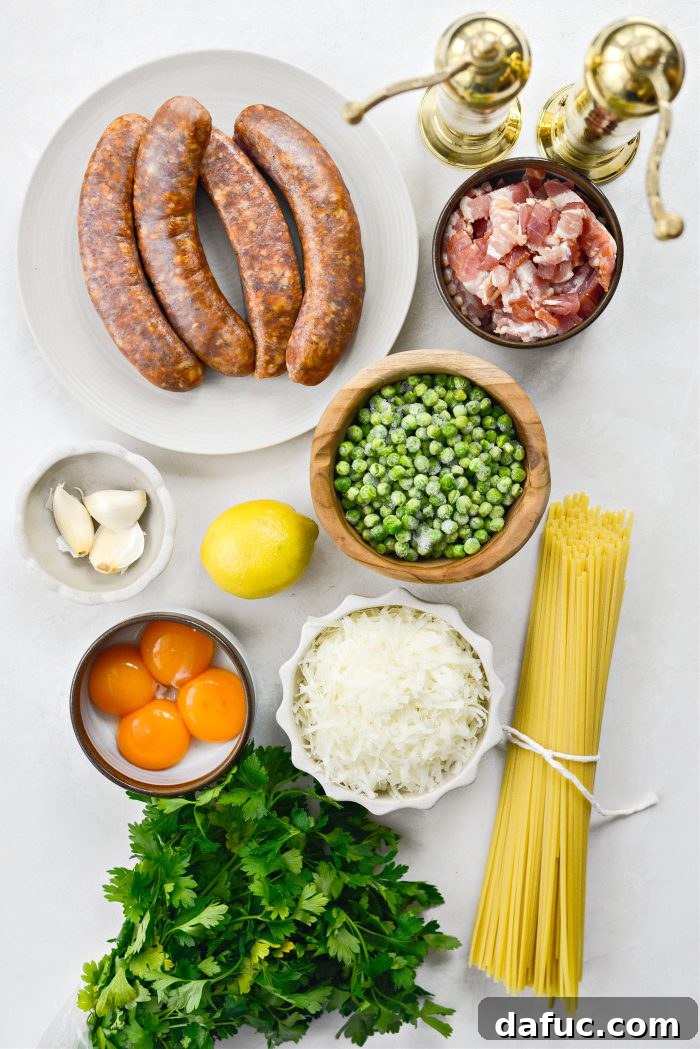 ingredients for Linguine alla Carbonara with Italian Sausage