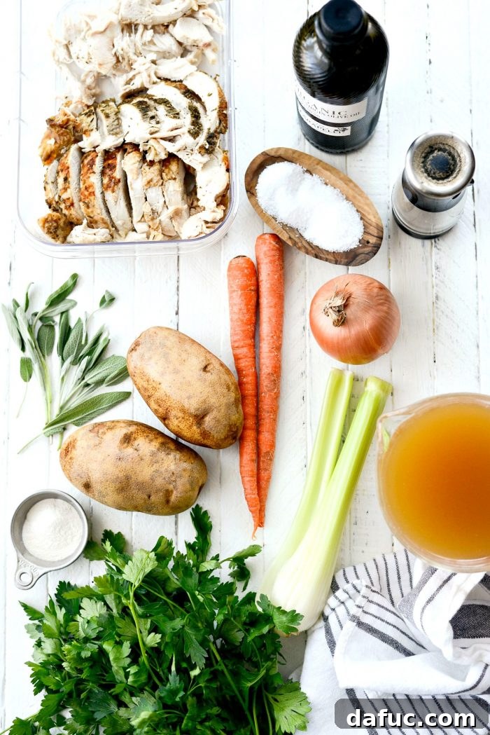 Hearty Turkey Pot Pie Soup with vegetables and broth, perfect comfort food. Keywords: homemade, turkey, potpie, soup, leftover, fromscratch, thanksgiving, leftovers