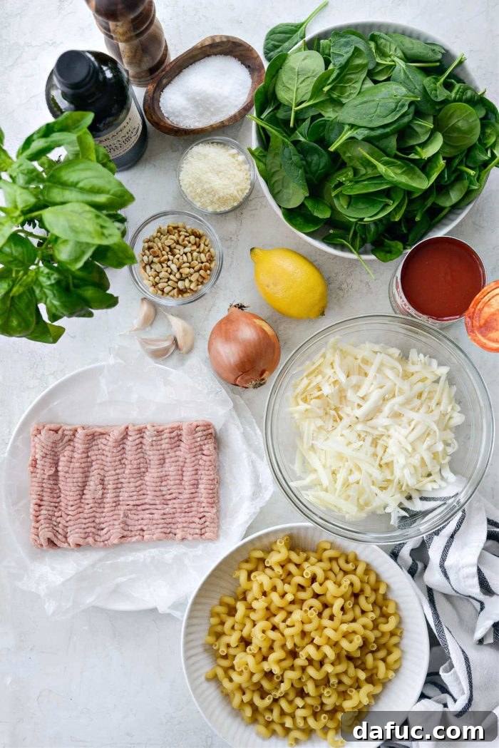 ingredients for Italian Turkey Spinach Cavatappi Pasta