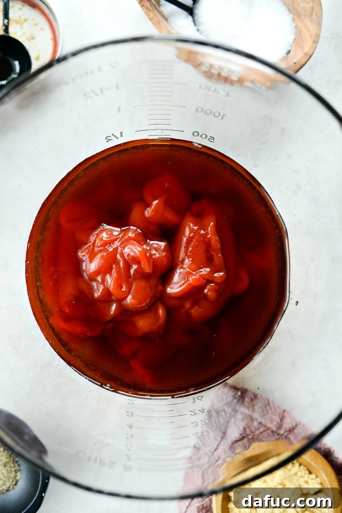 All the ingredients laid out for making the sweet barbecue sauce.