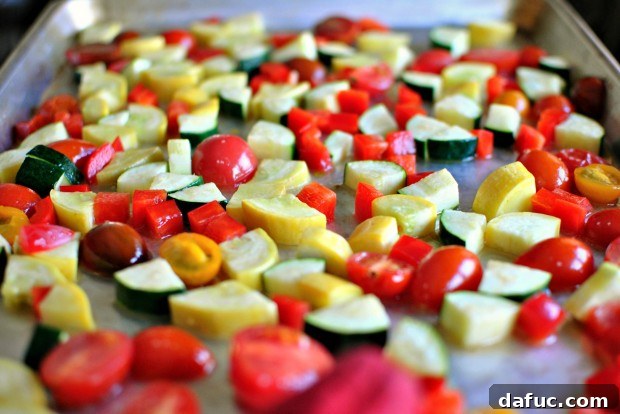 Golden Roasted Vegetable Primavera Pasta 12 Tomatoes, zucchini, yellow squash, and red bell pepper