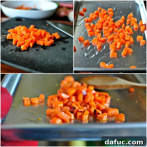 Golden Roasted Vegetable Primavera Pasta 7 Diced carrots ready for roasting