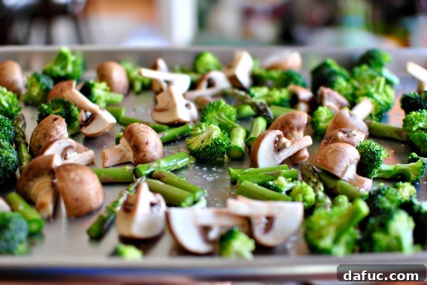 Golden Roasted Vegetable Primavera Pasta 9 Broccoli, mushrooms, asparagus with olive oil and salt