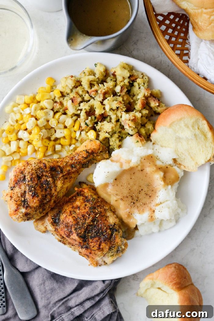 Classic Comfort Baked Chicken 2 Homestyle Baked Chicken with Gravy, served family-style