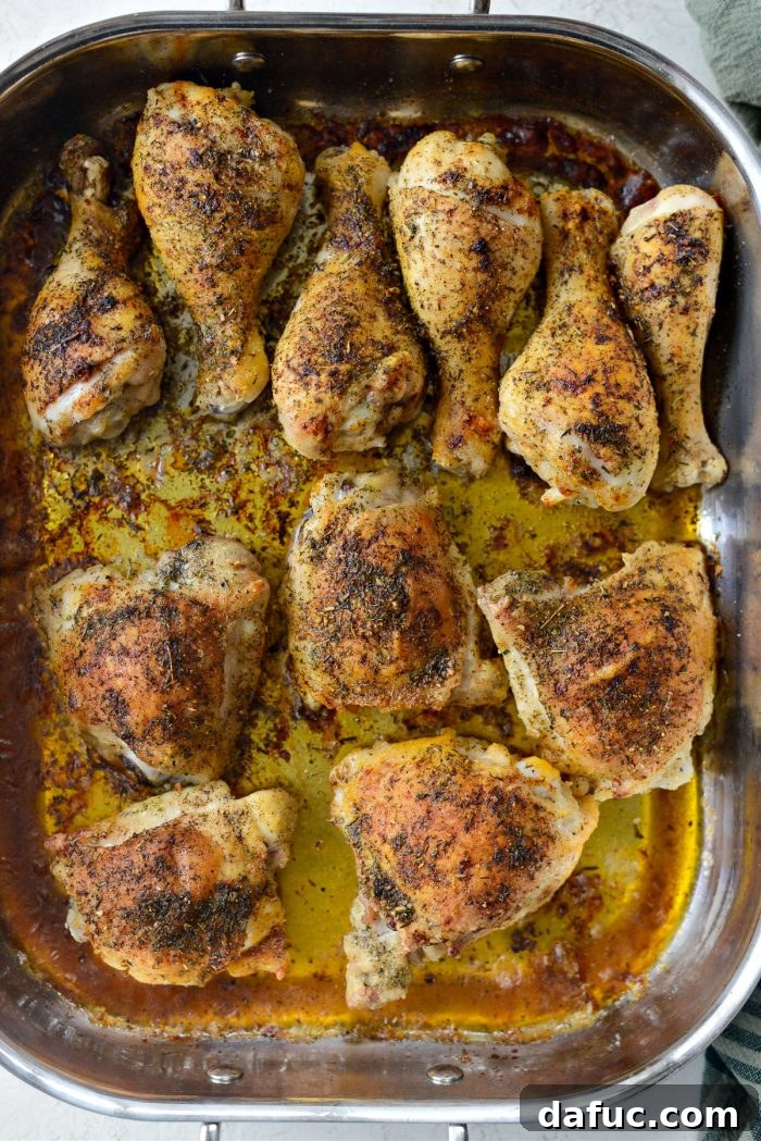 Classic Comfort Baked Chicken 19 Pan of golden brown Homestyle Baked Chicken fresh from the oven