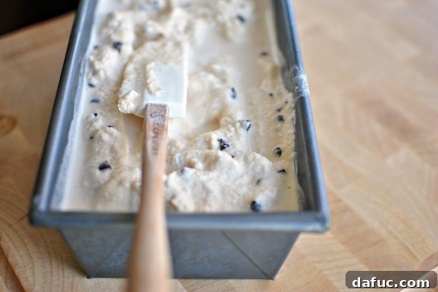 Pouring ice cream into a freezer-safe container