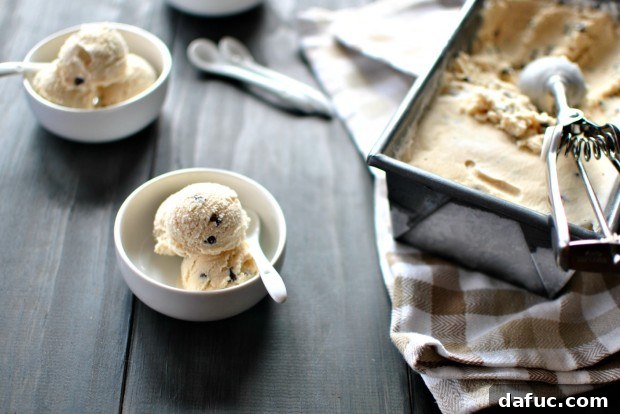 Delicious scoops of homemade coffee ice cream with chocolate chips