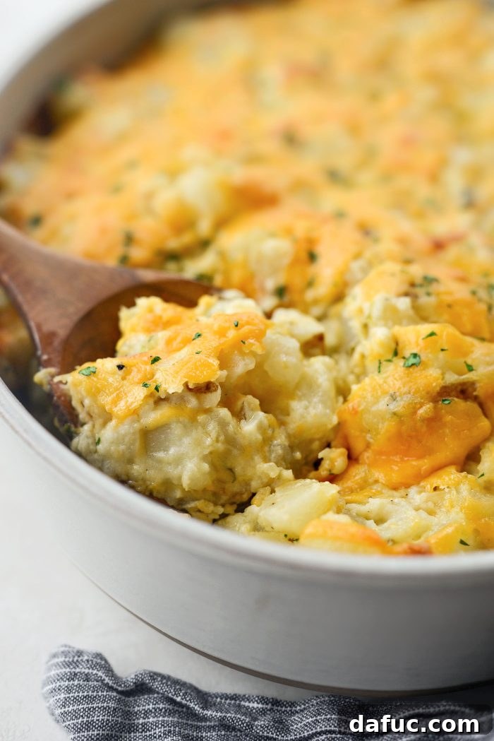 A whole baked casserole of homemade cheesy potatoes