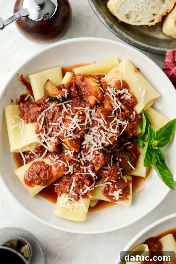 Rustic Garden Ragu 2 Lush Garden Vegetable Ragu served on pasta with Parmesan cheese