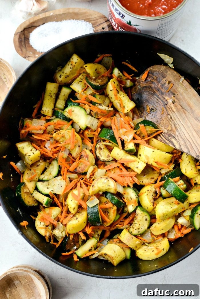 Rustic Garden Ragu 10 Garlic and herbs sautéing with vegetables until fragrant