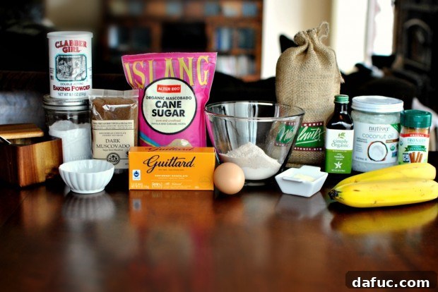 Ingredients for homemade Banana Chocolate Chunk Streusel Mini Muffins