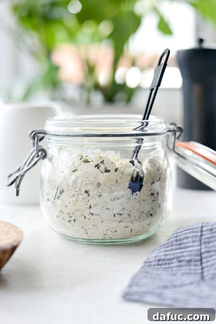 Craft Your Signature Ranch Blend 11 Close-up of Homemade Ranch Dressing Mix, showcasing its texture and vibrant herbs.