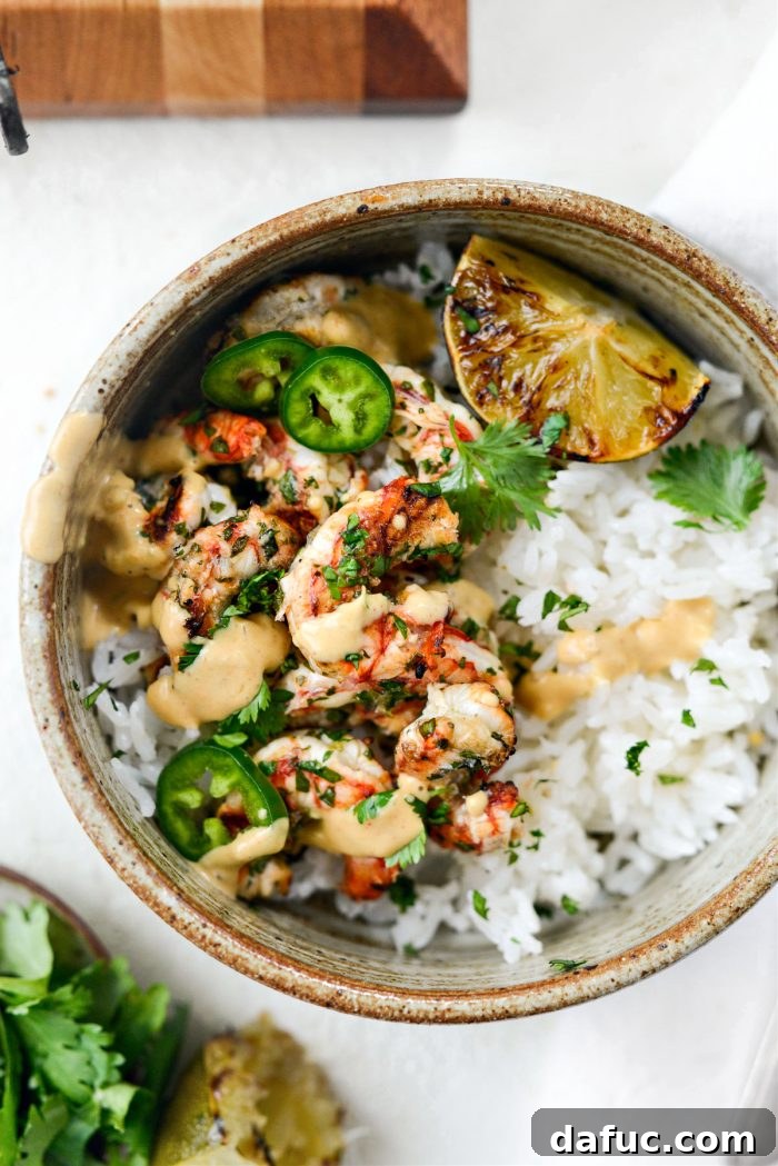 Grilled Garlic Cilantro Lime Shrimp, perfectly cooked and glistening with marinade