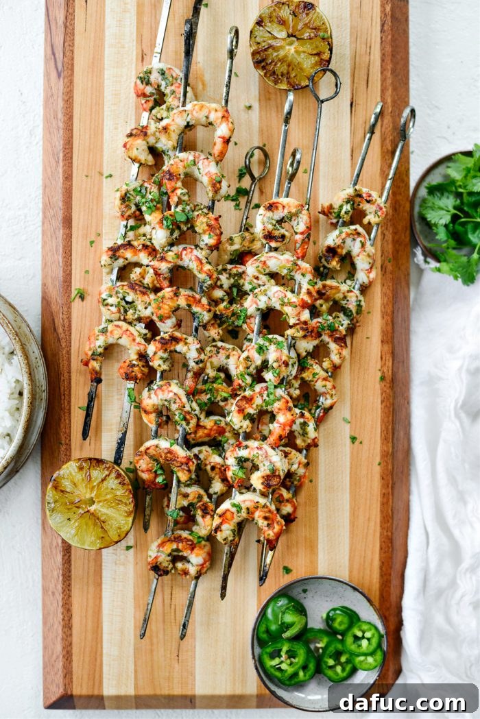 Platter of perfectly grilled garlic cilantro lime shrimp