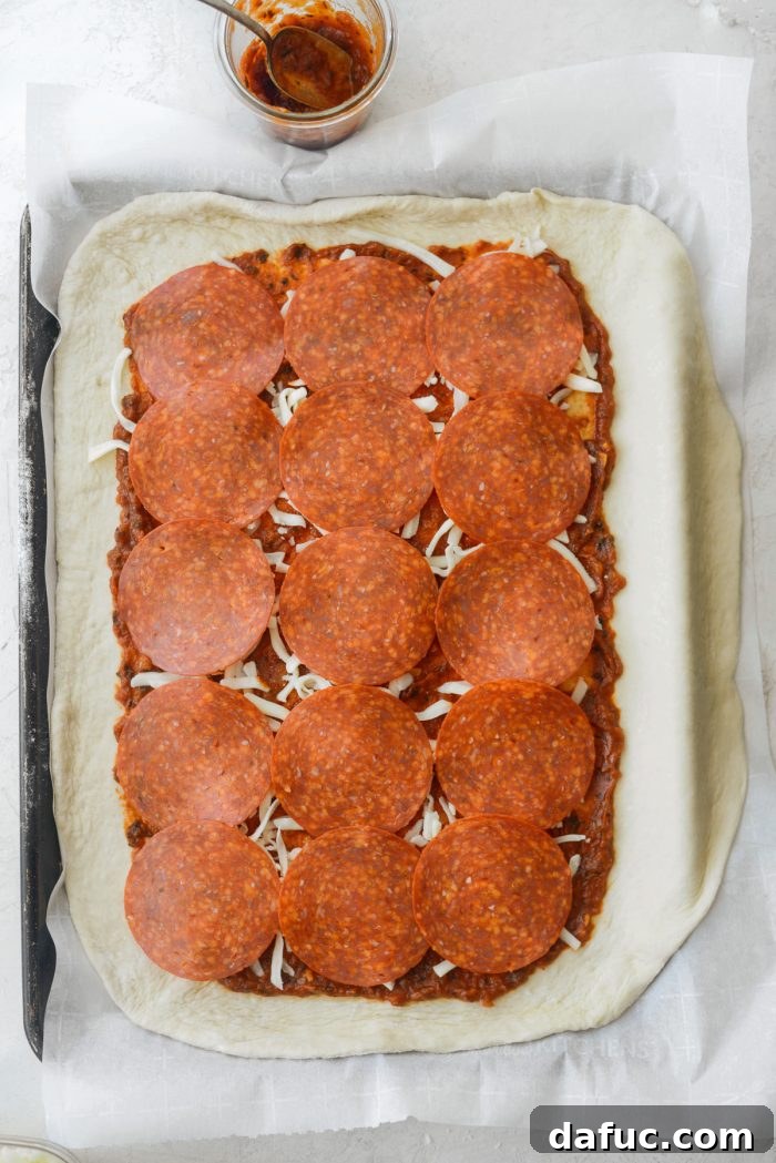 From Scratch Stromboli 11 sprinkle with a little cheese and arrange pepperoni