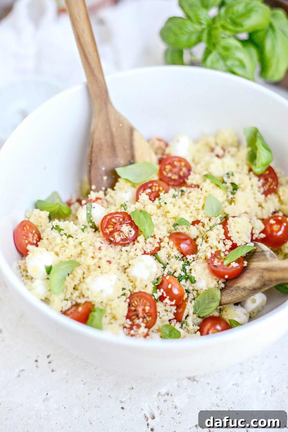 Vibrant Caprese Couscous 3 Close-up of fresh Caprese Couscous Salad