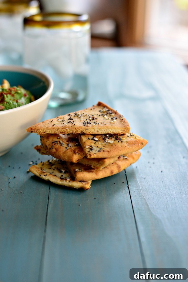 Everything Seasoned Pita Crisps 16 A large bowl of freshly baked Everything Pita Chips, ready for dipping