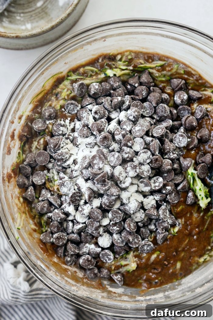 Fudgy Double Chocolate Zucchini Bread 14 Add Chocolate Chips to Zucchini Bread Batter