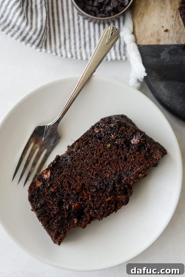 Fudgy Double Chocolate Zucchini Bread 22 Chocolate Chocolate Chip Zucchini Bread Slices