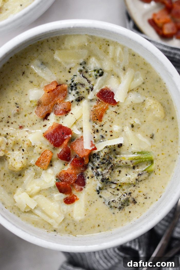 Warm bowl of Roasted Broccoli Cauliflower Soup