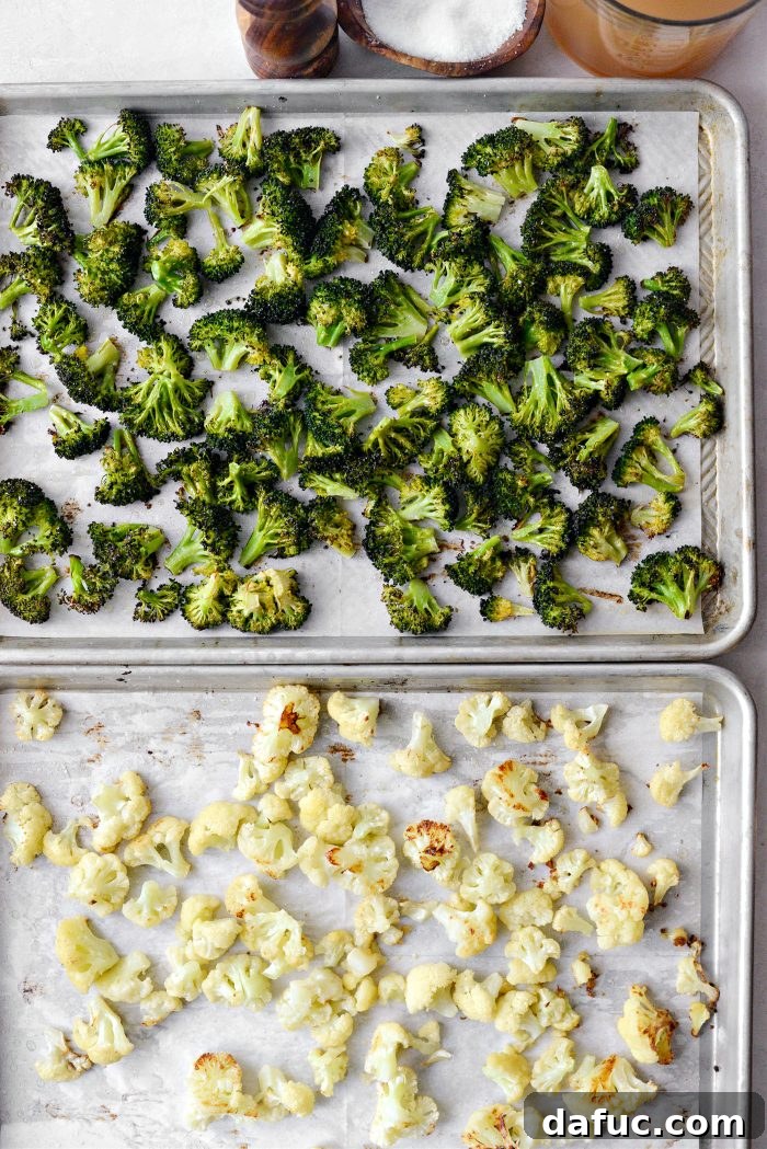 Perfectly roasted broccoli and cauliflower florets