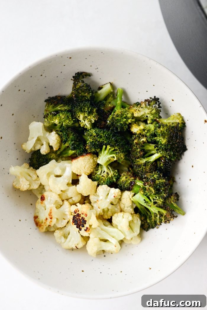 Reserved roasted broccoli and cauliflower for soup garnish