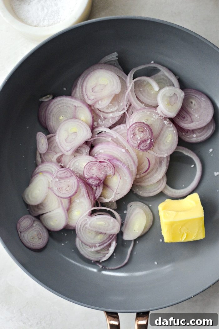 Golden Pear Walnut Medley 6 shallots and butter in skillet