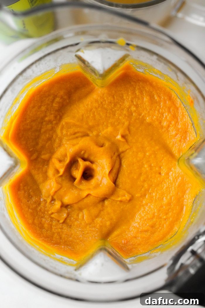 Vibrant Sweet Potato Tomatillo Bisque 14 Blender pureeing the soup mixture until smooth