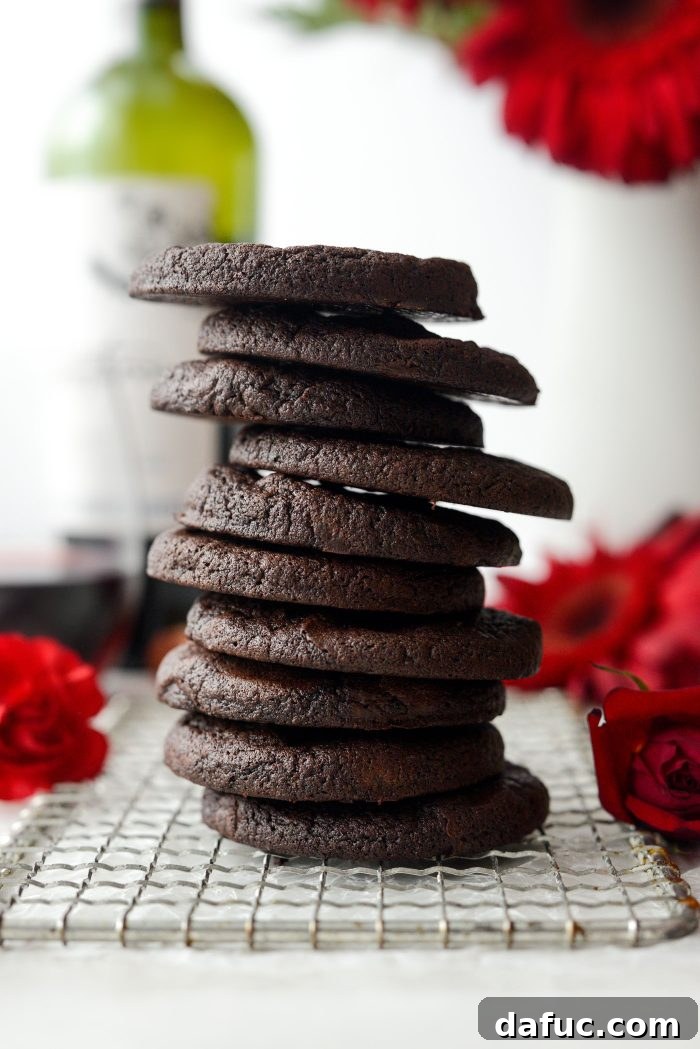 Decadent Merlot-Infused Dark Chocolate Cookies 21 A generous pile of Double Dark Chocolate Merlot Cookies, showcasing their inviting texture.