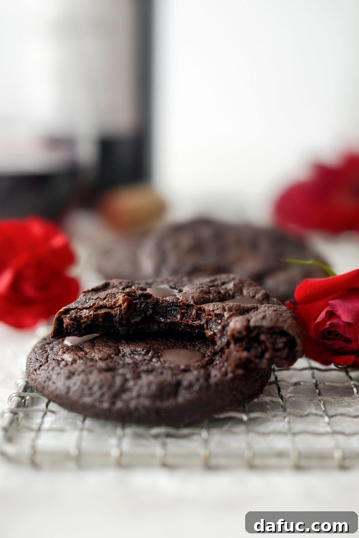 Decadent Merlot-Infused Dark Chocolate Cookies 24 A final close-up of a Double Dark Chocolate Merlot Cookie, tempting and delicious.