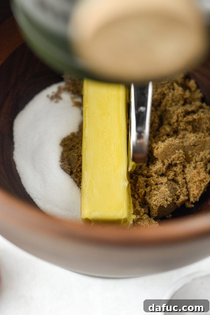Decadent Merlot-Infused Dark Chocolate Cookies 7 Softened butter, granulated sugar, and dark brown sugar in a stand mixer bowl.