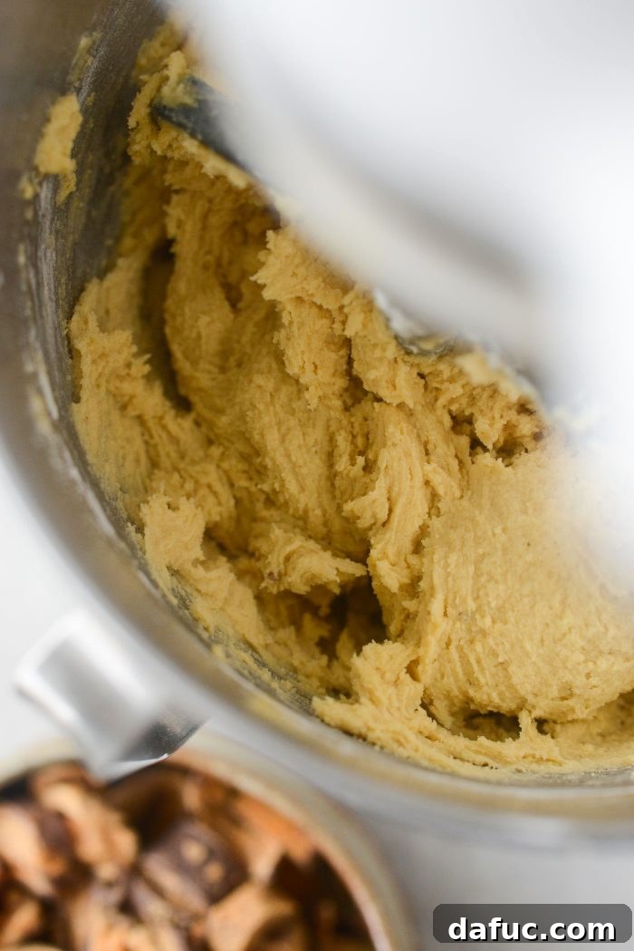 The fully combined cookie dough base, appearing creamy and light in color.