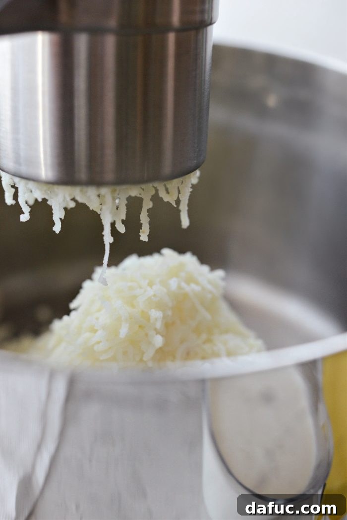 Heirloom Mashed Potatoes 13 ricing potatoes - squeezing a potato ricer to create fluffy potato strands