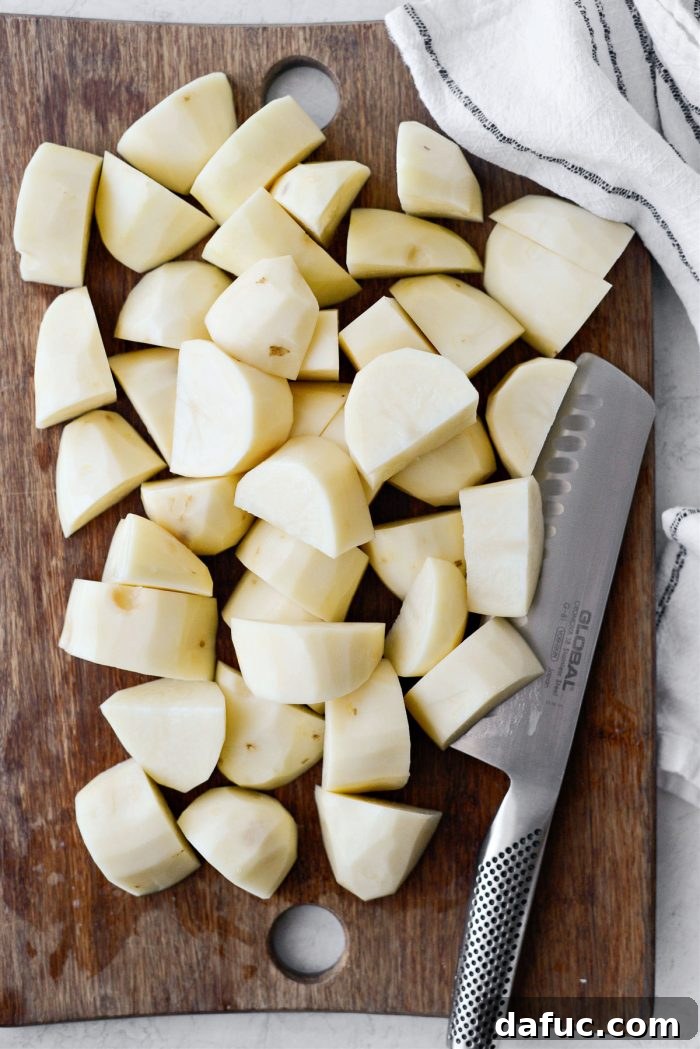 Heirloom Mashed Potatoes 6 cut potatoes - evenly cut russet potatoes in a bowl