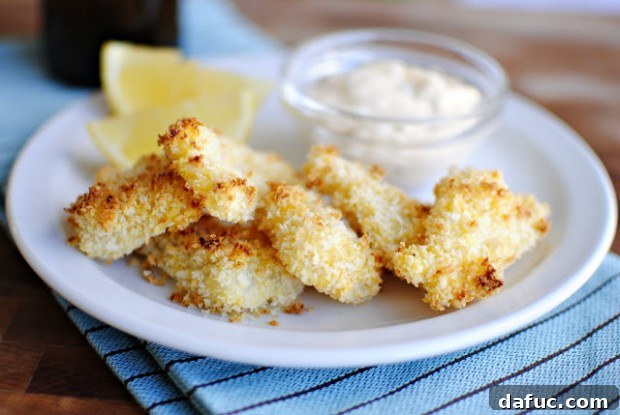 Crispy Baked Fish Nuggets served with a dipping sauce