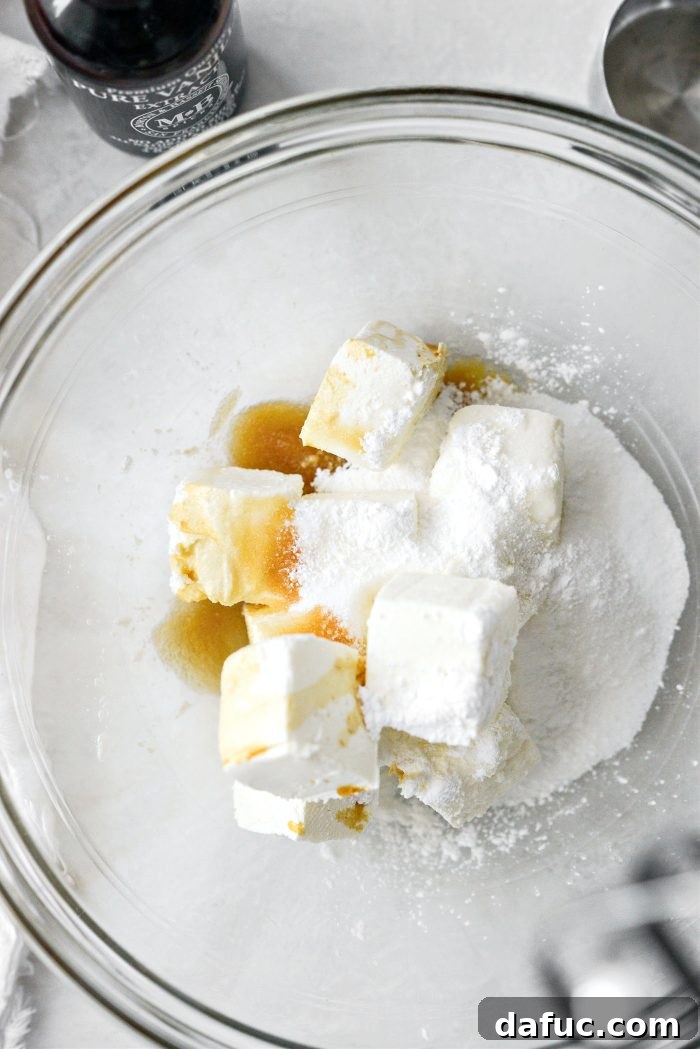 Cream cheese mixture ingredients in a bowl