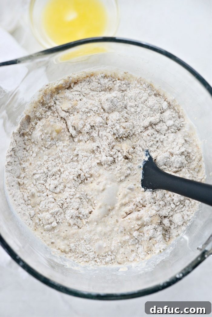 Stirring pancake batter with a spatula
