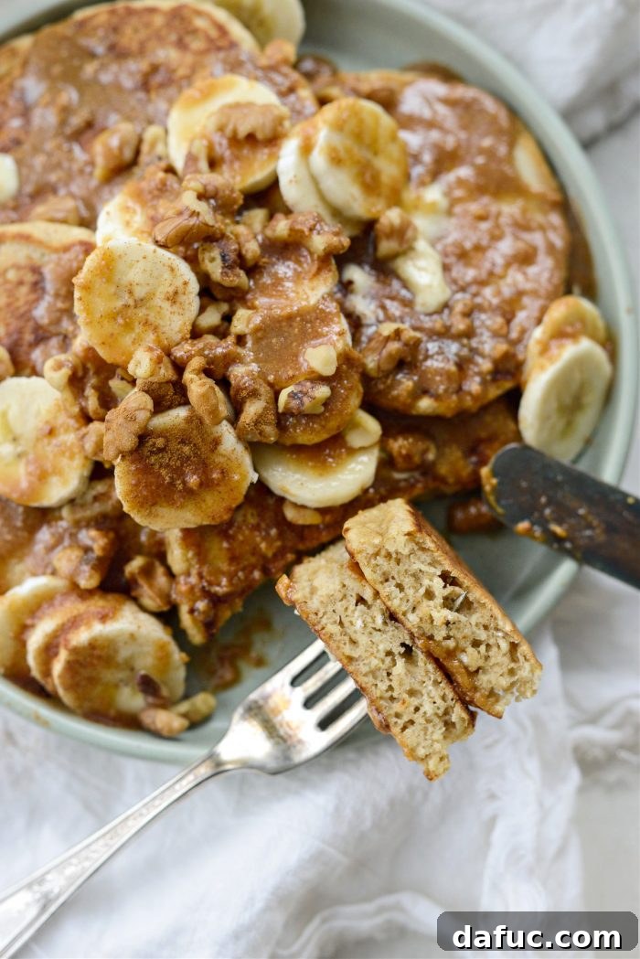 The last beautiful shot of Peanut Butter Oatmeal Banana Pancakes