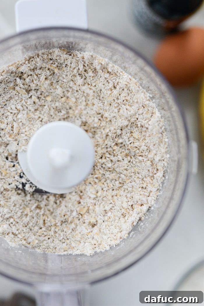 Close-up of ground oats resembling coarse flour