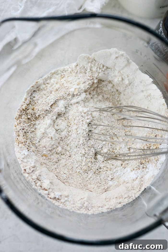 Whisked dry ingredients in a bowl