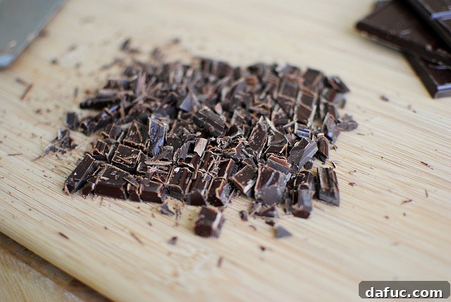 Mystic Mayan Truffles 4 Finely chopped dark chocolate pieces ready for ganache