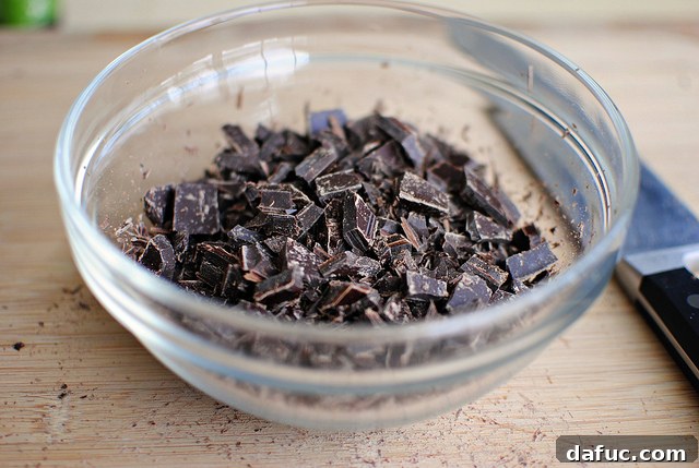 Mystic Mayan Truffles 5 Chopped dark chocolate in a heat-safe bowl, awaiting hot cream
