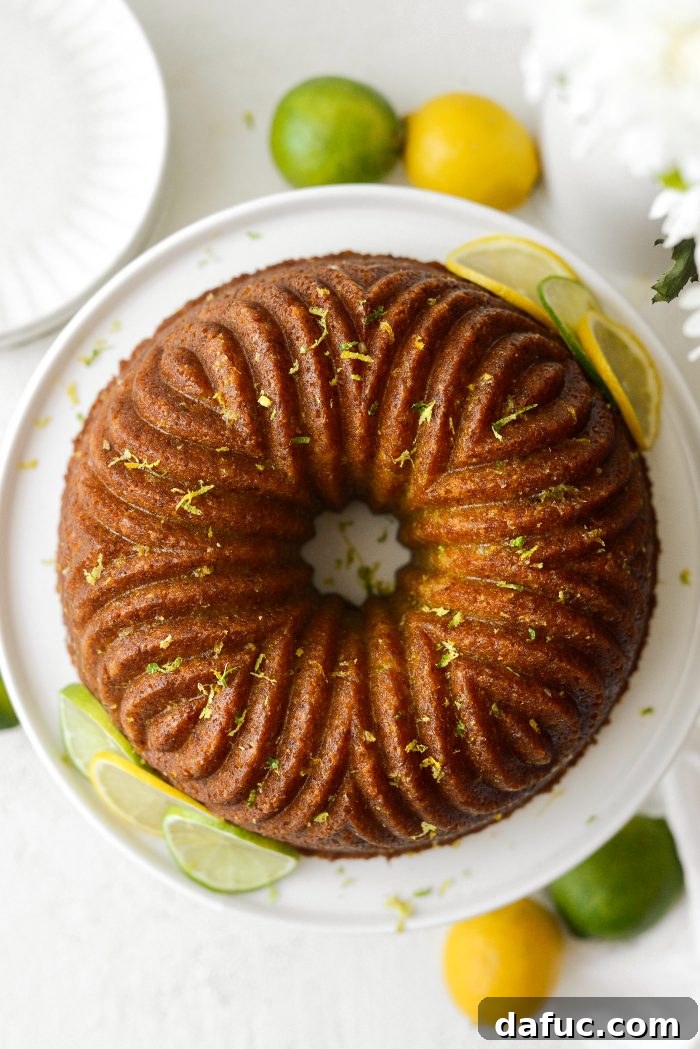 A single slice of Lemon Lime Bundt Cake topped with whipped cream and citrus zest, ready to be enjoyed.