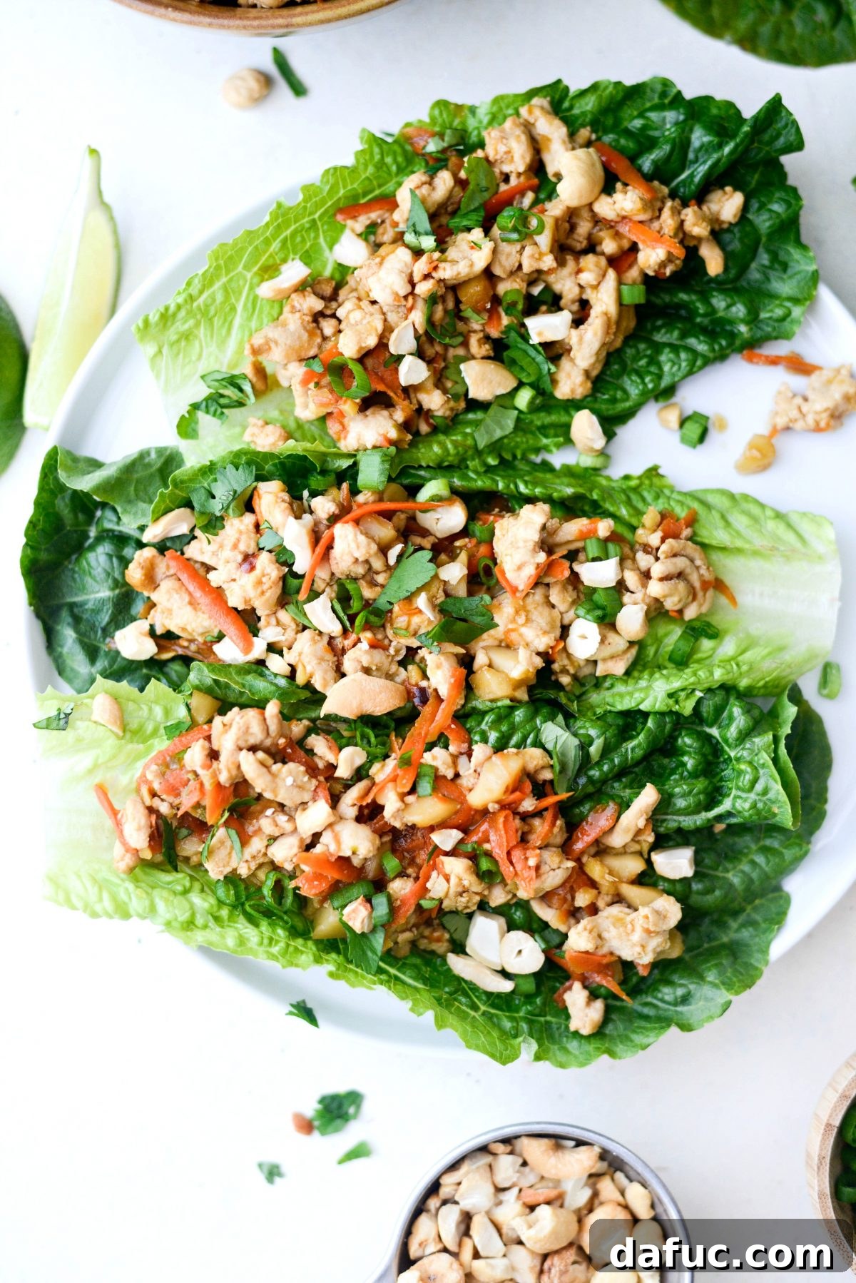 Vibrant Ginger Cashew Lettuce Wraps 12 Finished Ginger Cashew Turkey Lettuce Wraps ready for serving