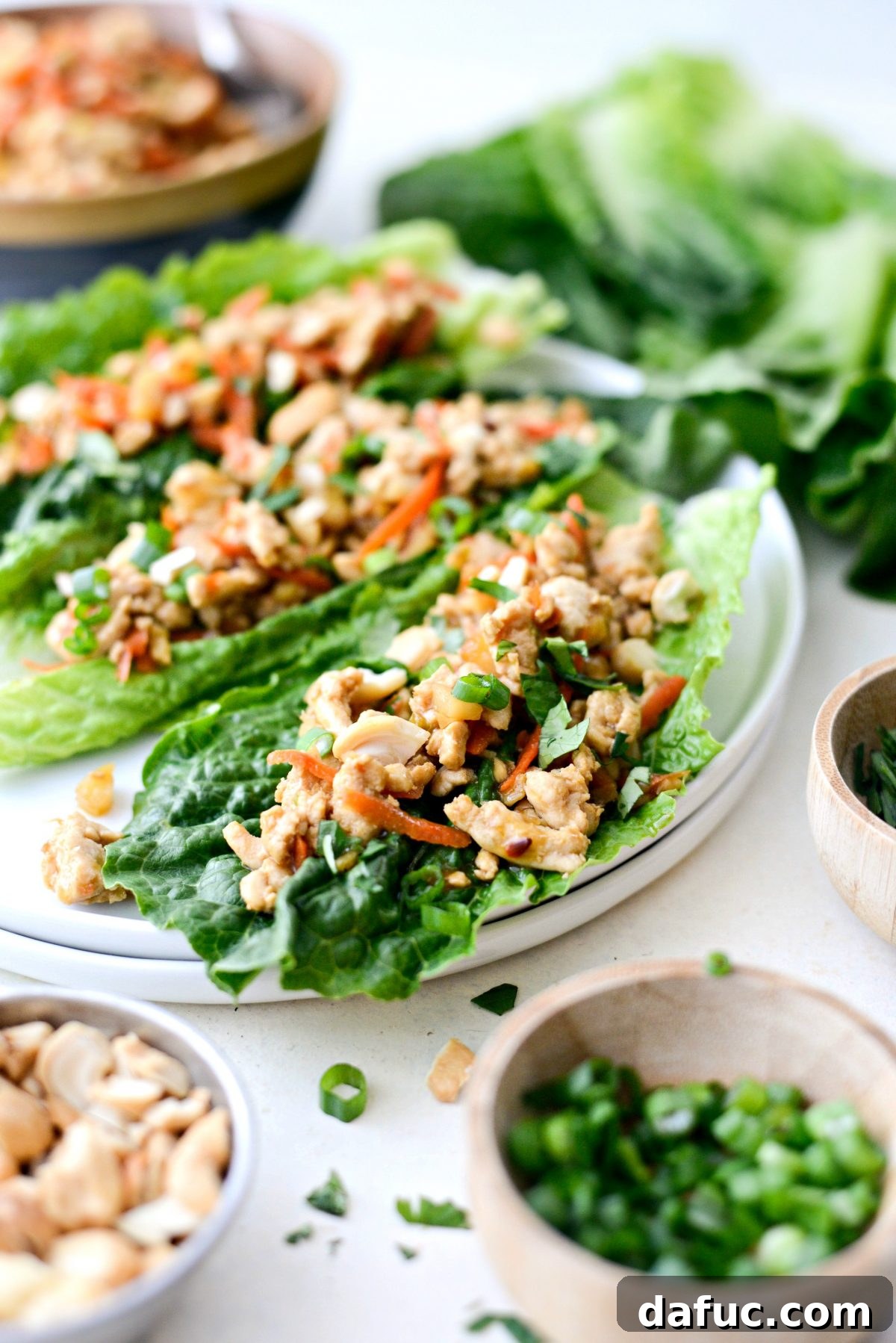 Vibrant Ginger Cashew Lettuce Wraps 13 Close-up of a Ginger Cashew Turkey Lettuce Wrap garnished with fresh herbs and cashews