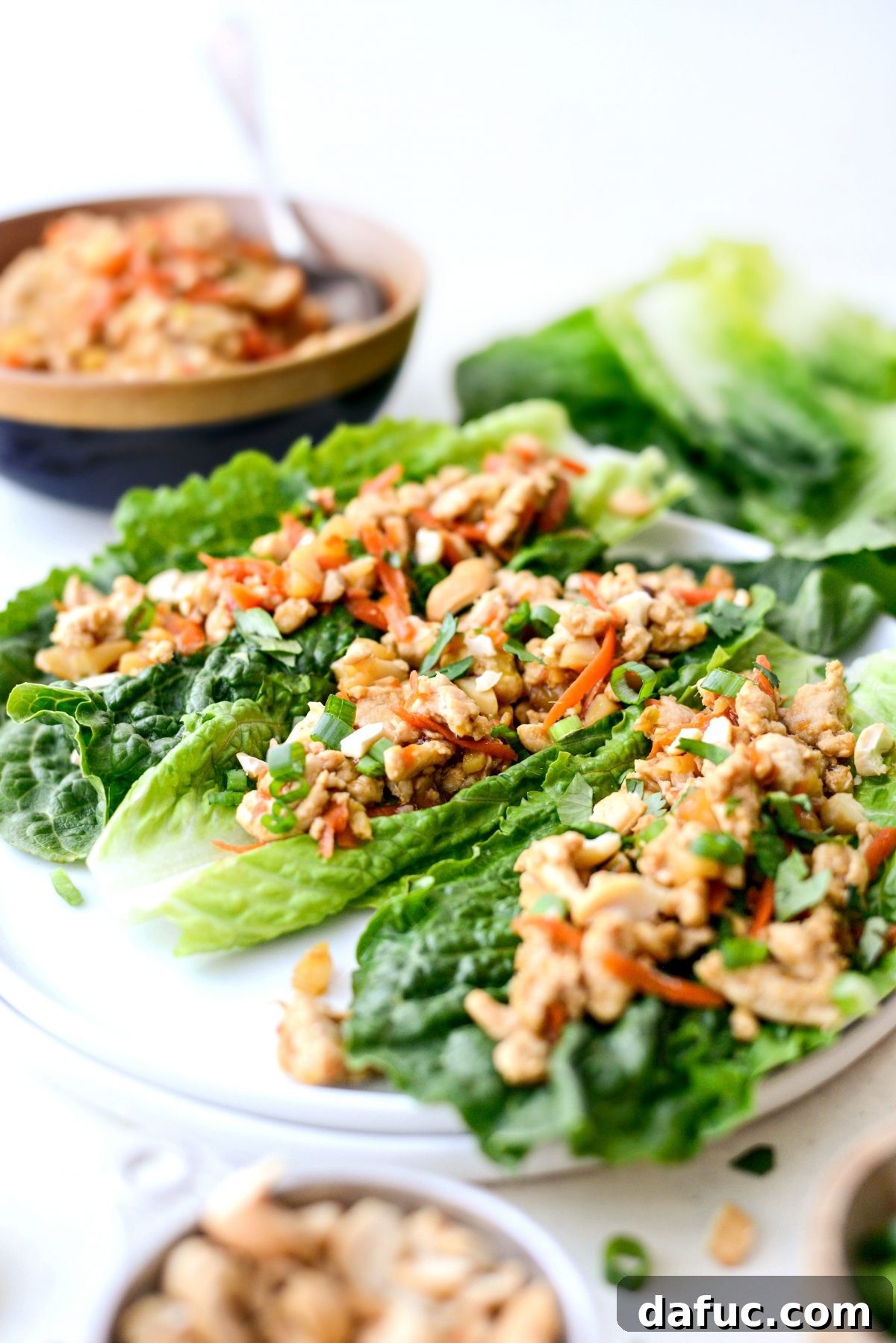 Vibrant Ginger Cashew Lettuce Wraps 3 Ingredients for Ginger Cashew Turkey Lettuce Wraps laid out on a table